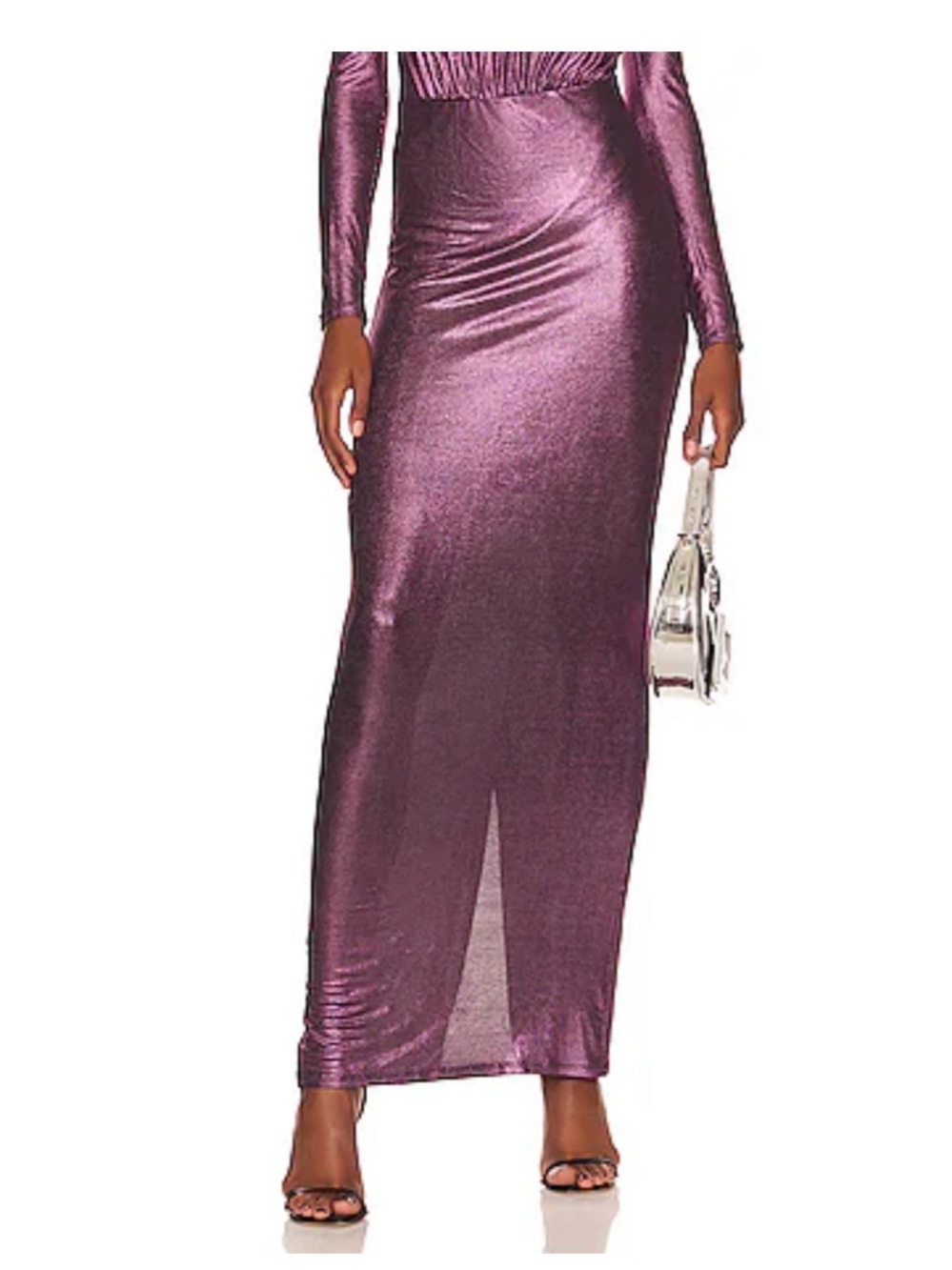Line & Dot Metallic Plum Maxi Skirt